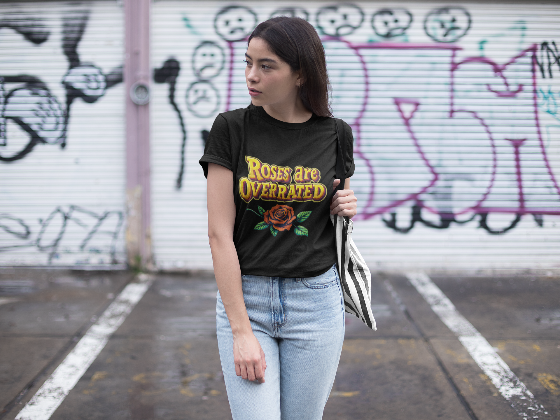Roses Are Overrated T-Shirt, Anti-Valentine's Day Shirt, Funny Single Life Crop Top, Galentine's Day Gift, Black Fitted Tee Yoycol